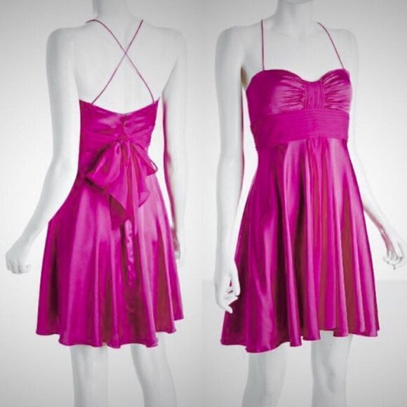 NWT Aidan Mattox Silk Hot Pink Sweetheart Neckline Cross Back Straps Dress - Picture 3 of 12